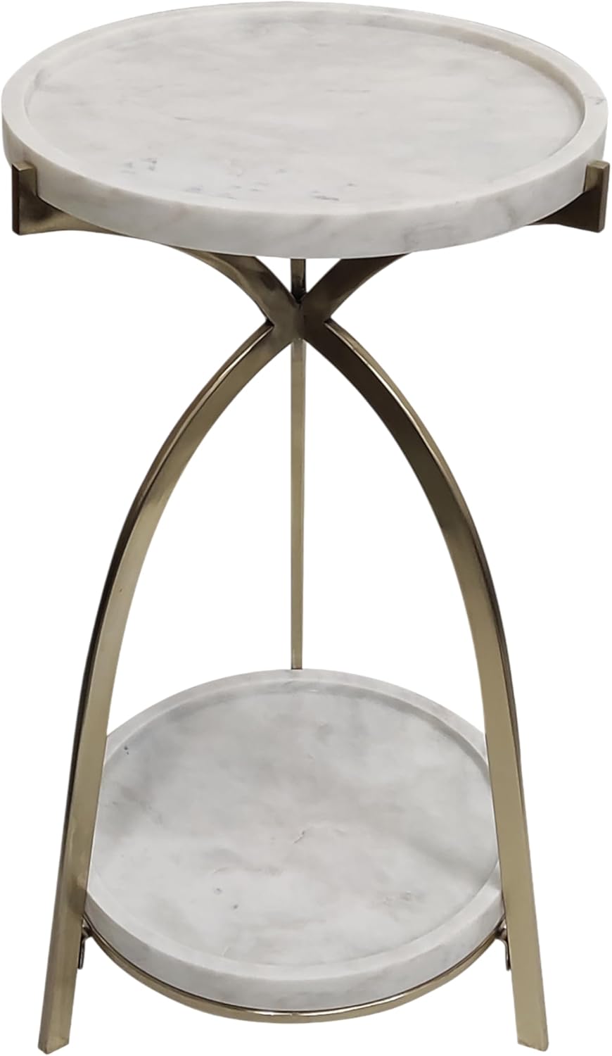 Home Decor End Table, Side Table, or Night Stand - Elegant Round Marble Bedside Table with Arched Metal Tripod Frame - Modern Style Accent Table for Living Room, Bedroom, or Office - 25" Gold & Ivory