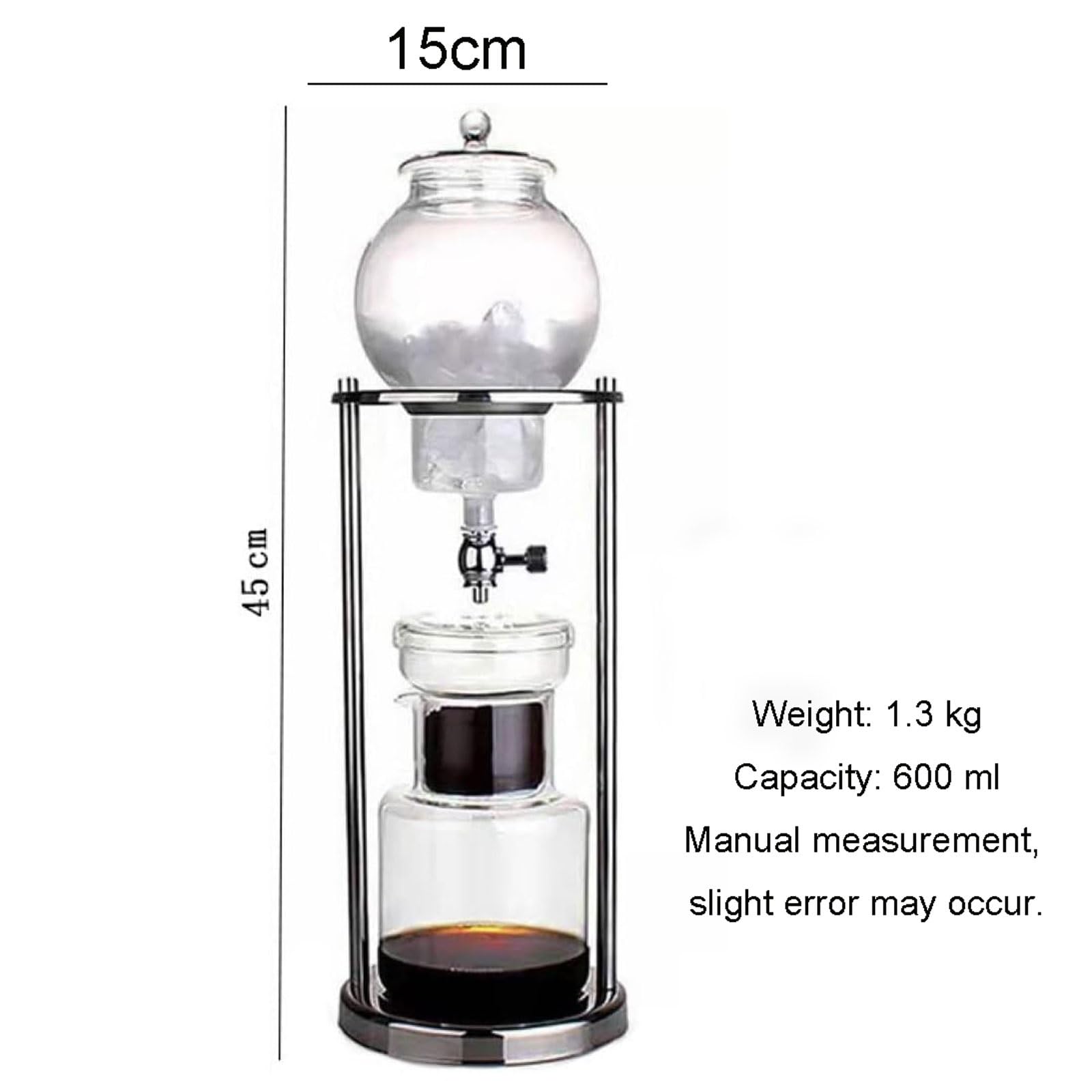 Ekspres do kawy Cold Brew, przenośna wieża ociekowa 600 ml z ramą ze stali nierdzewnej i szkłem borokrzemowym, powolne kapanie do domu i biura
