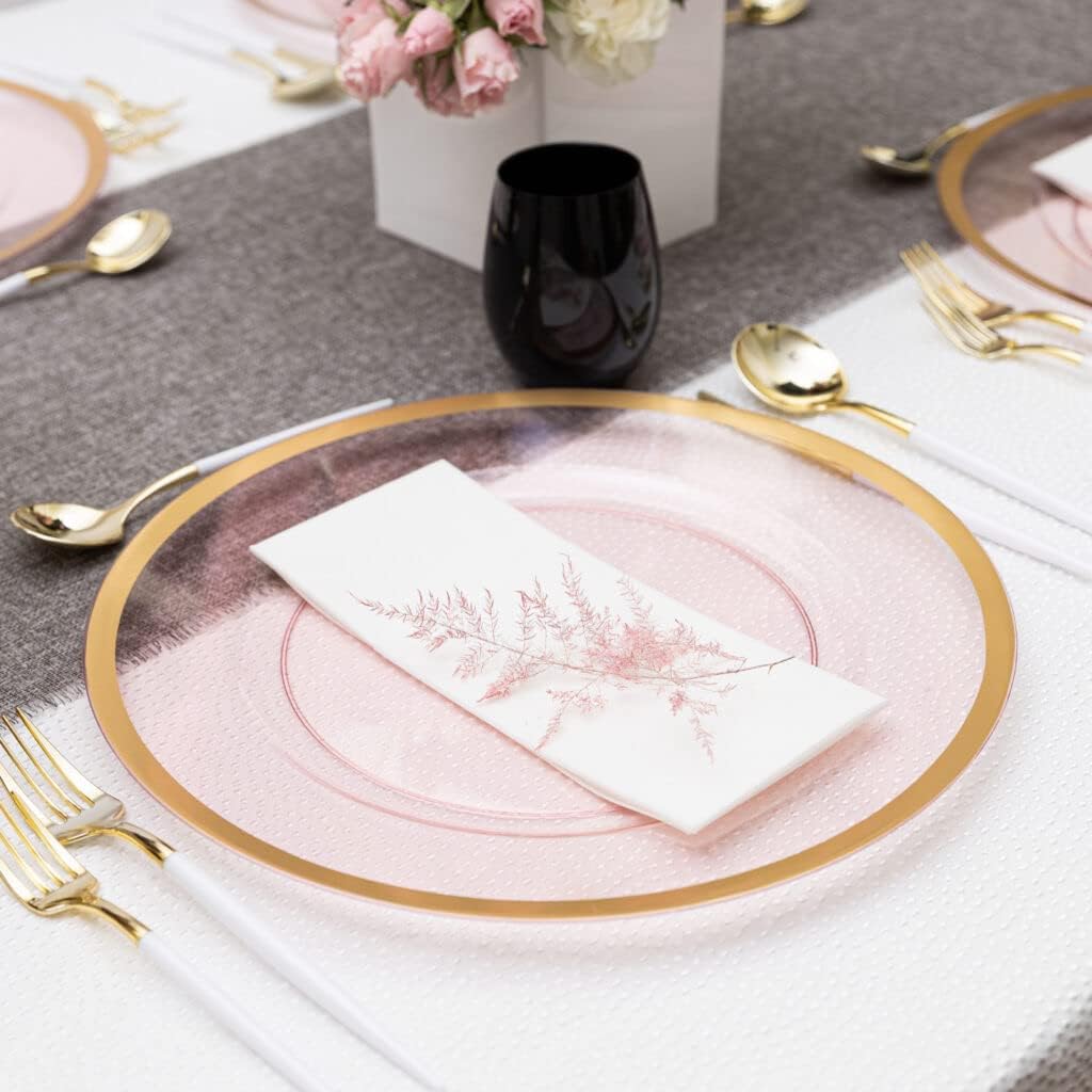 Pink with Gold Rim Chargers - 13" - Case Pack of 48 - For Weddings, Parties & Events