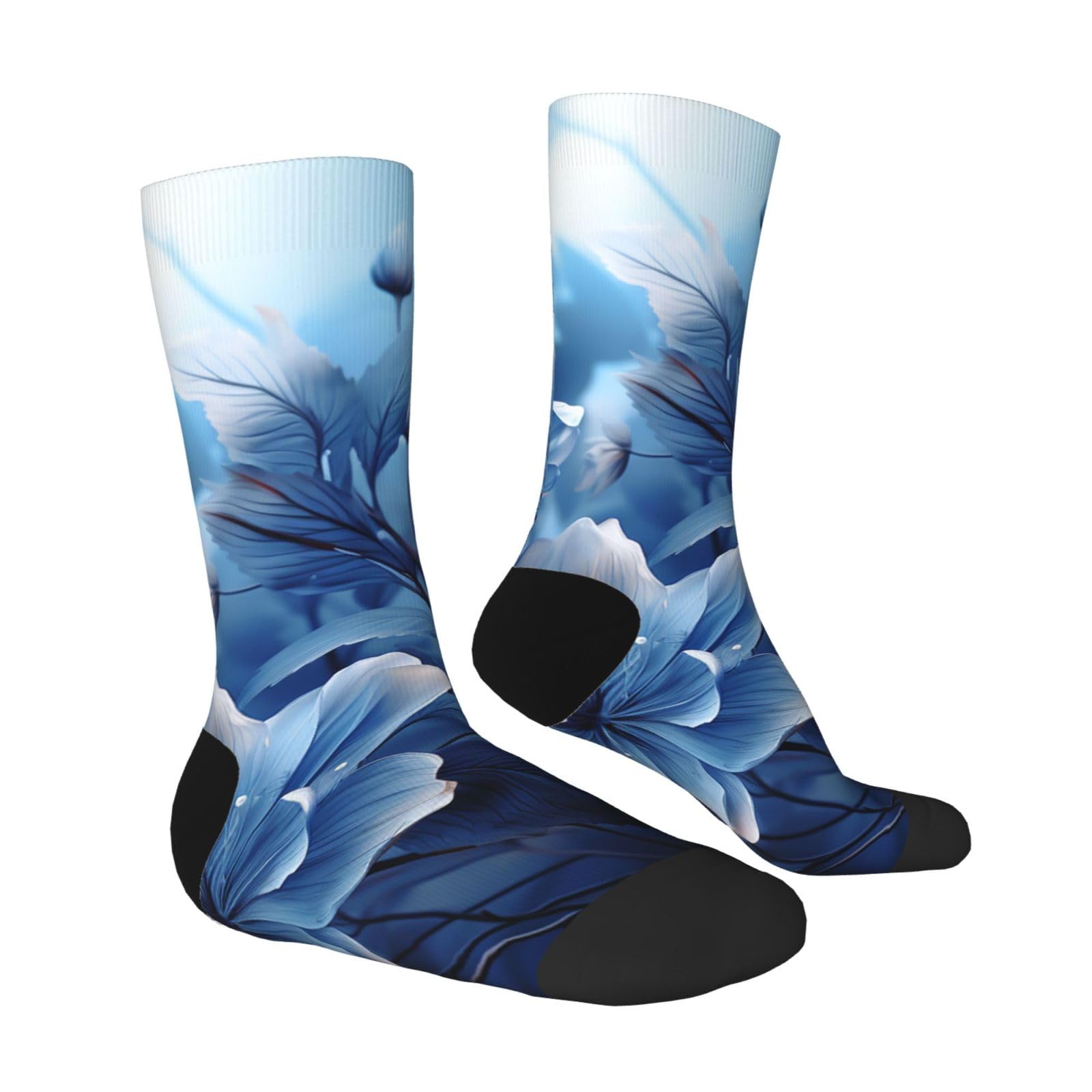 LZQPOEAS Blooming blue flowers Athletic Socks Unisex Cushioned Crew Socks Hiking Running Calf Sock Soft Above Ankle Sock