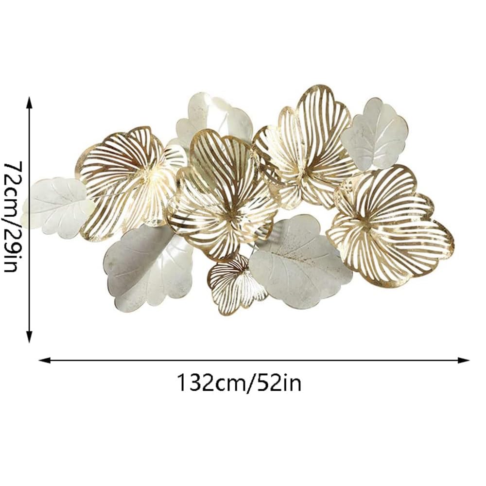 Arte de Pared de Metal Moderno y Lujoso para Sala de Estar - Decoración del Hogar 3D con Hojas Naturales - para Dormitorio, Cocina - Regalo - Largo 132 cm