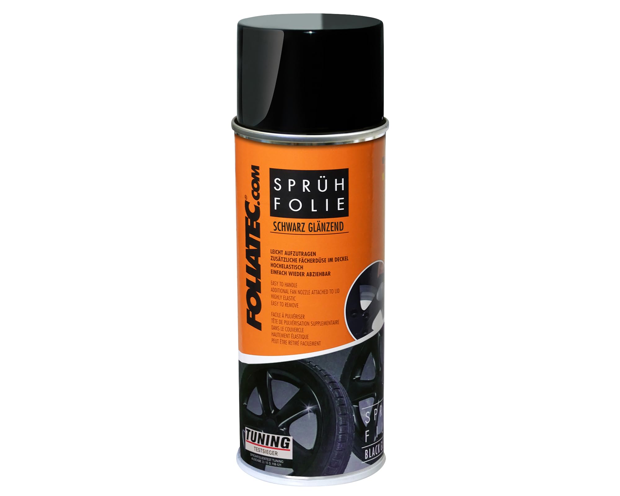 Foliatec Pellicola Spray per Cerchi Auto, Vernice Spray Staccabile, Nero Lucido, 400 ml