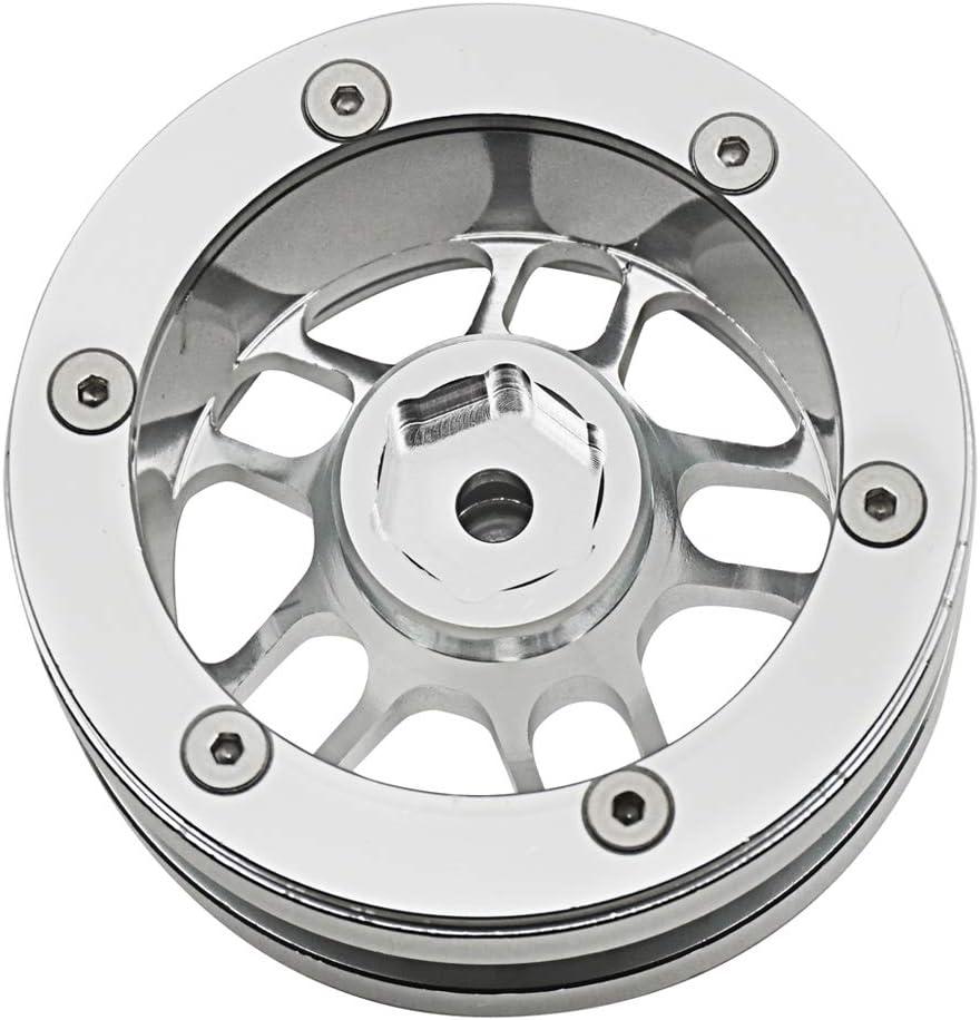 RC-Hub 4Pcs 1.9 Inch Aluminum Metal Beadlock Wheel Rims for 1/10 RC Axial SCX10 CC01 (Silver)