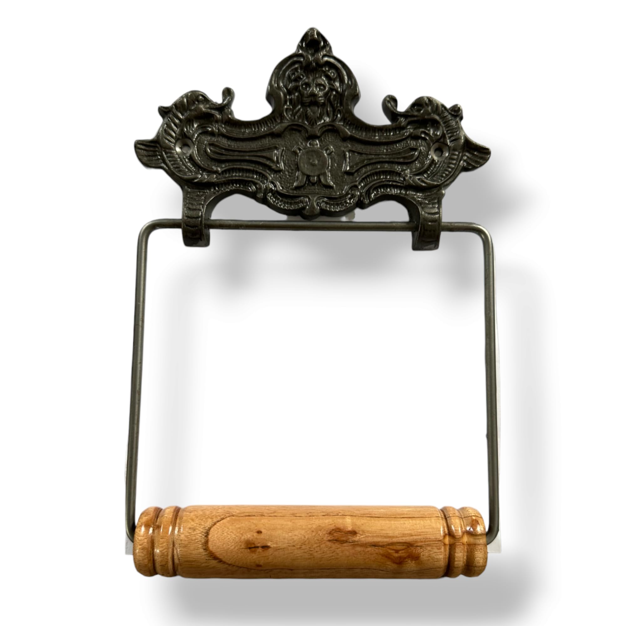 Cast Iron Falcon Oak Wooden Toilet Towel Holder
