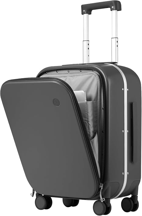 mixi Carry On Luggage, 20'' Suitcase with Front Laptop Pocket, Travel Rolling Luggage Aluminum Frame PC Hardside with Spinner Wheels & TSA Lock and Cover - Avocado Green