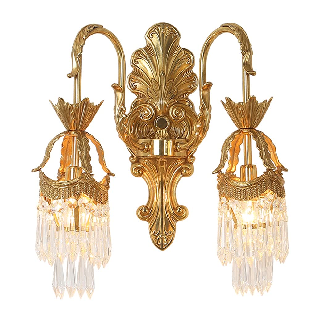 HXYSXHJUO Indoor Wall Lamp European Style Retro Copper Crystal Staircase Corridor Living Room Hanging Decorative Lighting Sconce (B)