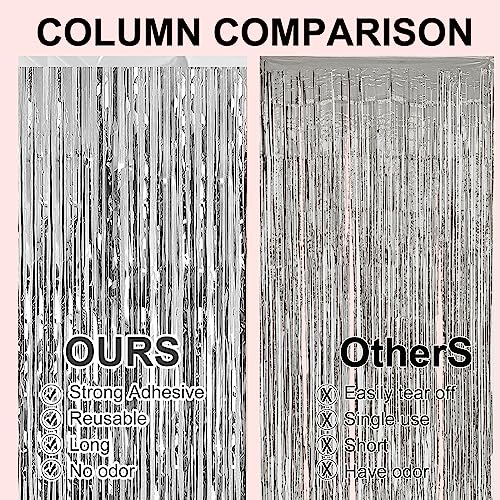 Image of 2 Pack 3.28 ft x 6.56 ft Silvery Tinsel Curtain Party Backdrop Decorations, Metallic Foil Fringe Backdrop Door for Halloween, Christmas, Birthday Graduation Wedding Party Streamers Photo Backdrop.
