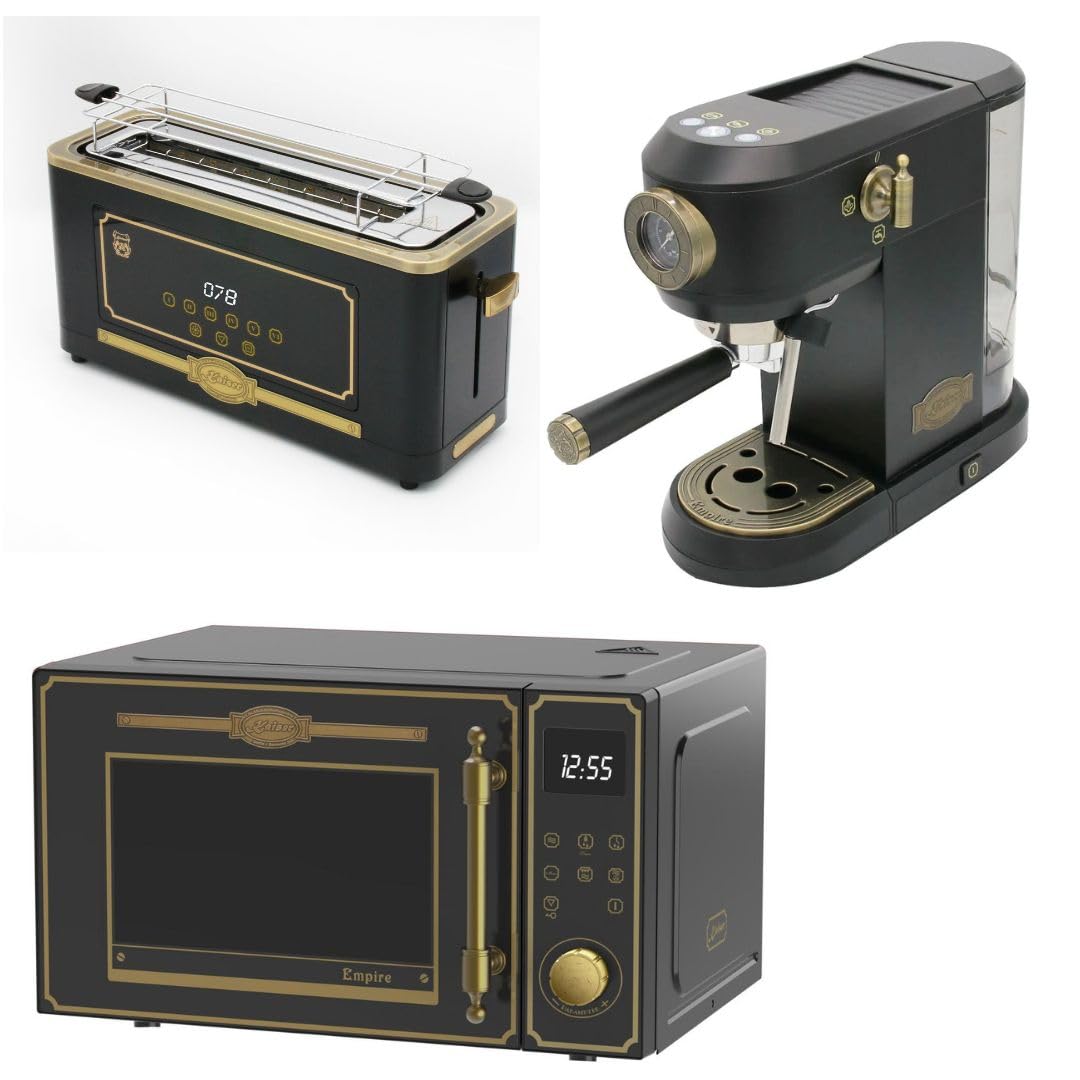 Kaiser Empire M 2530 Em Mikrowelle 25L Mikrowellenherd mit Heißluft Grill 25 Funktionen + Retro Toaster T 4000 Em, 6 Toaststufen + Kaffeemaschine Kaiser KA 2005 Em Empire