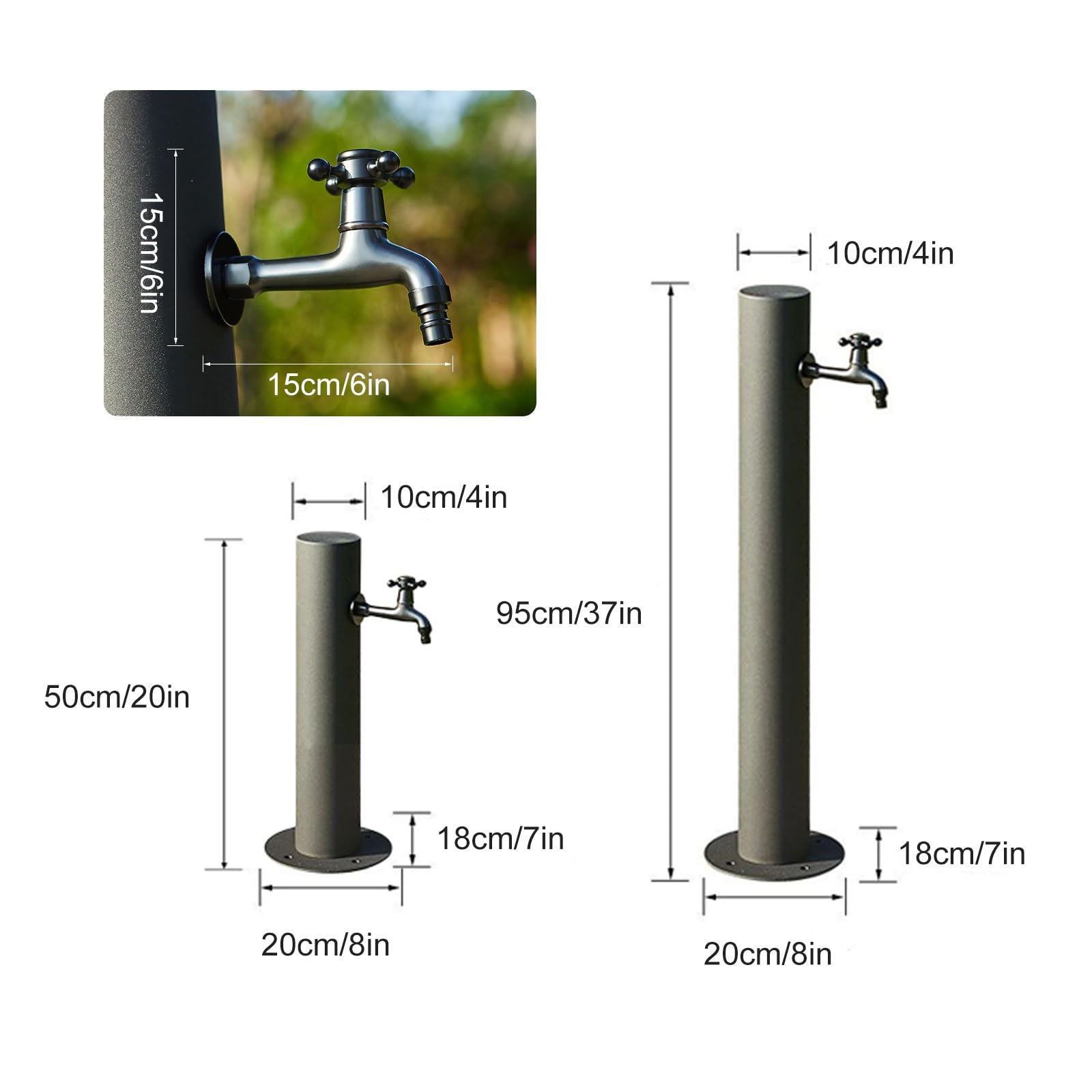 XBTGS Colonna d'acqua da giardino autoportante con rubinetto, in acciaio inox 304, antigelo, da pavimento, per irrigazione del giardino, soluzione per irrigazione delle piante, nero, 95 x 20 cm