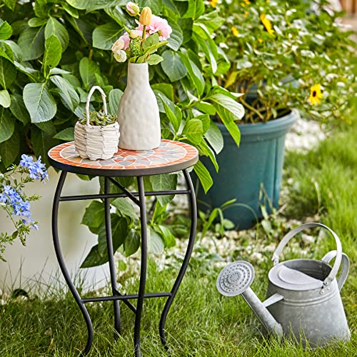 COZ 14” Mosaic Top Side Table Beige with 36cm Ceramic Tile Top, Indoor