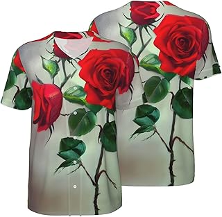 Camiseta de sóftbol personalizable con imagen de rosa roja, camiseta de béisbol personalizada con un sentido único de la moda, para todas las estaciones.