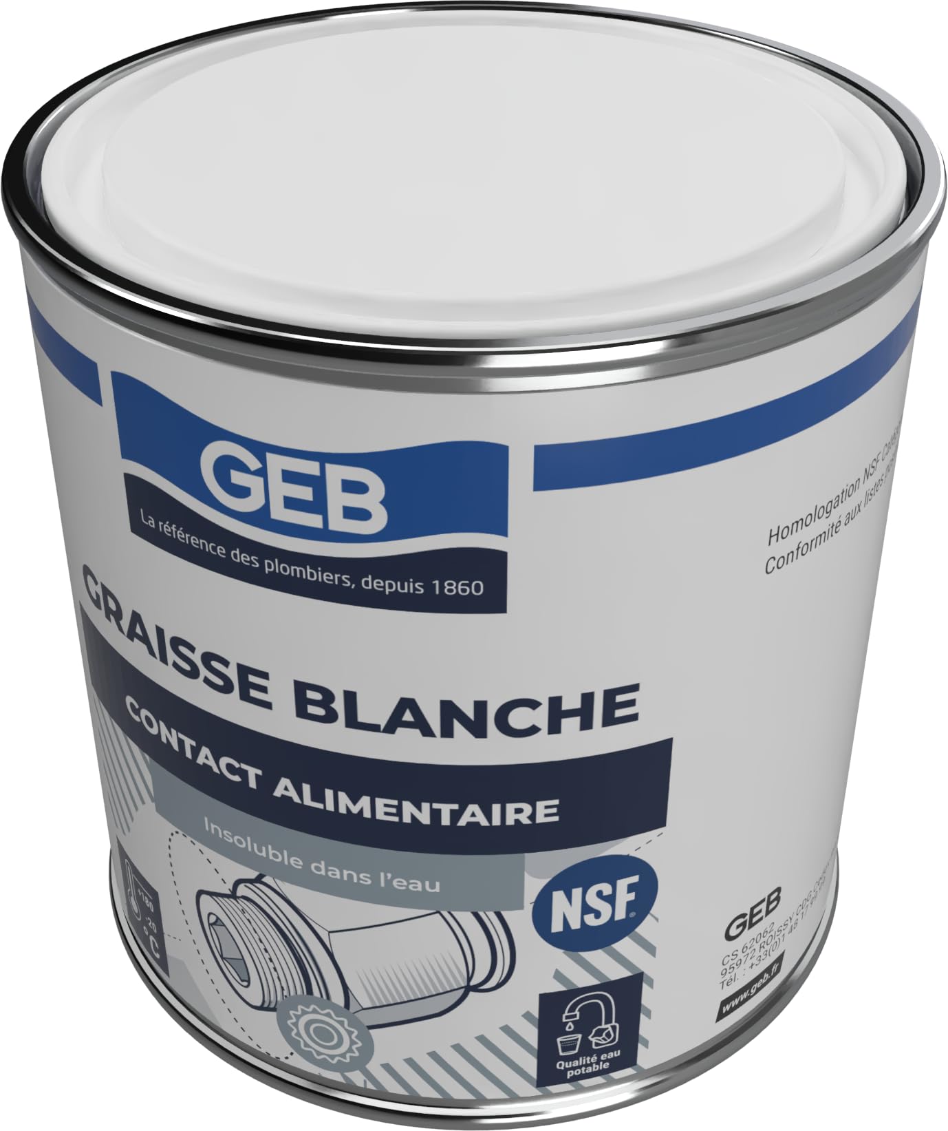 GEB Graisse Blanche 600 g – Homologation NSF contact alimentaire, non tachante, industrie agroalimentaire & pharmaceutique - Lubrification de roulements, paliers, glissières en milieu propre