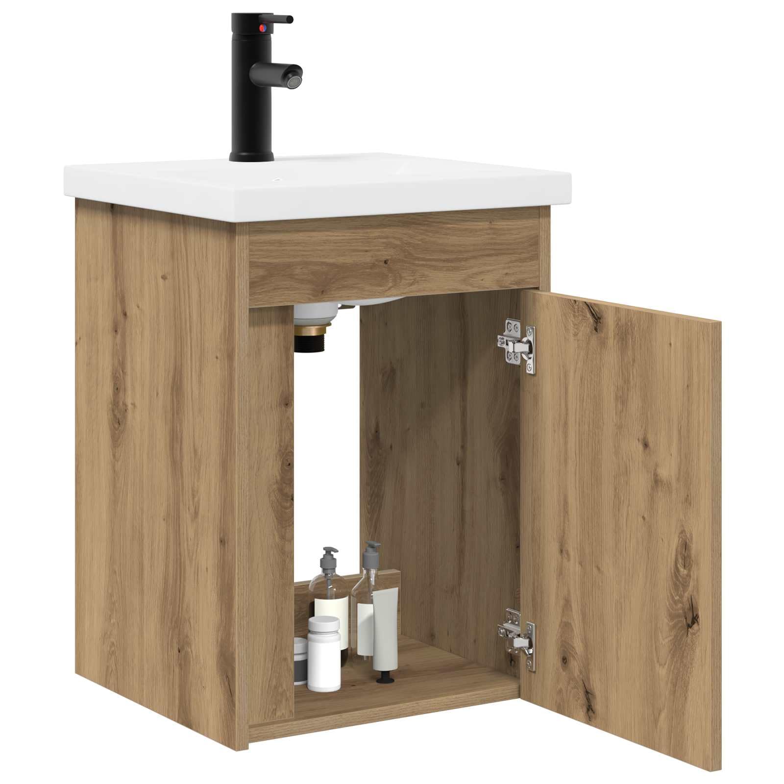 Mobile Bagno Sospeso con Lavabo e Rubinetto 42x40x74,5cm Rovere