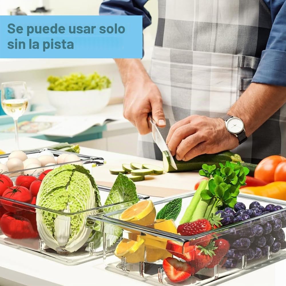 CAREDGO Organizador Cajon Frigorifico Transparente con Cajas Almacenaje Nevera Apilables, Ahorra Espacio