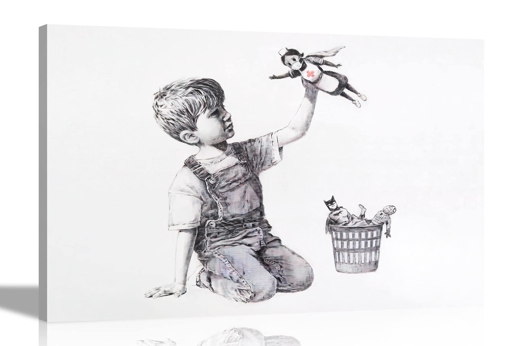Artley Prints Multicoloured Superhero Nurse By Banksy Canvas Prints Graffiti Artwork Pictures For The Living Room Bedroom Home Office Urban Pictures Street Art Extra Large 101 X 76Cm (40 X 30 Inches)
