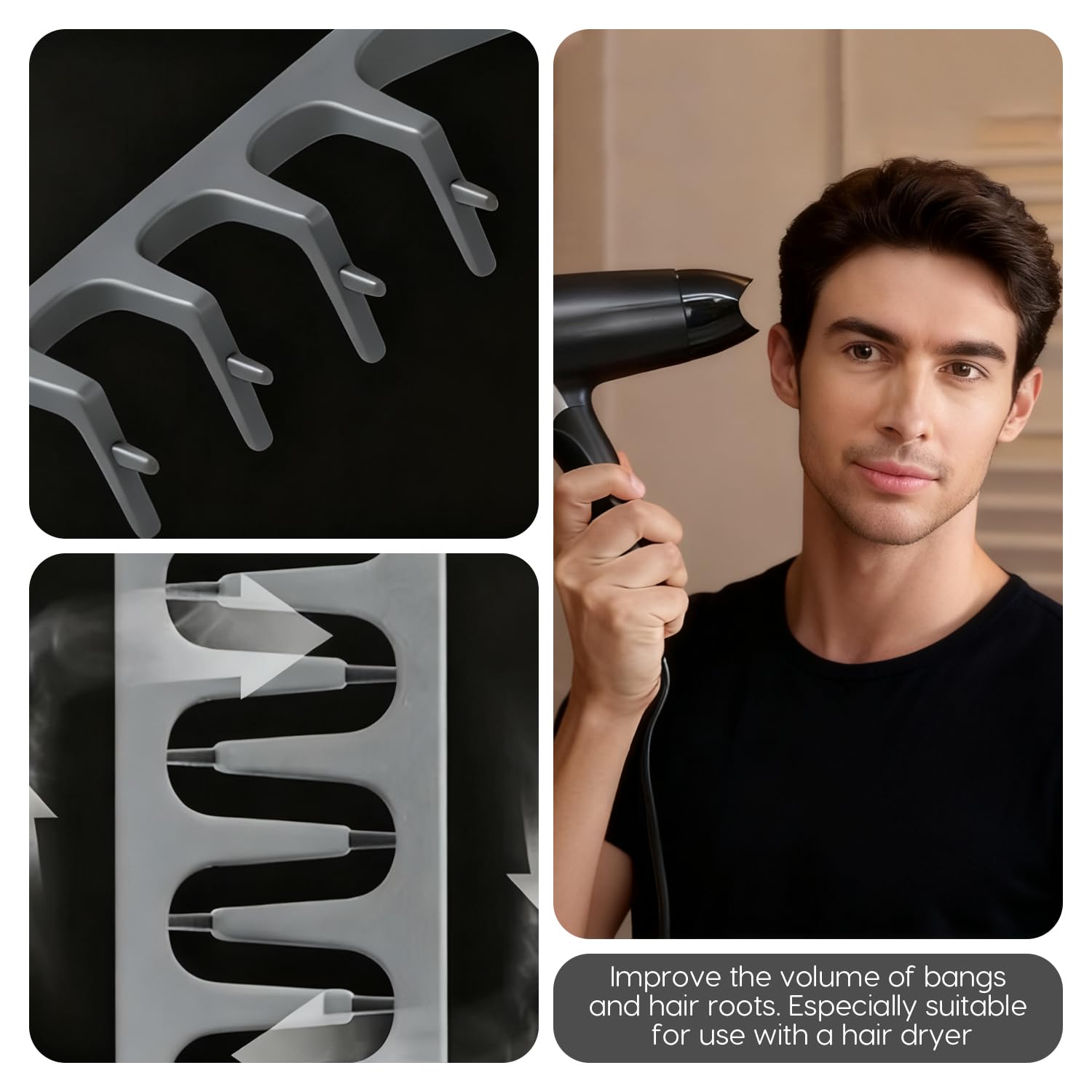 Pettine Texture, Pettine a Denti Larghi per Styling, Strumento per Volume alle Radici, Pettini per Acconciatura Pompadour Maschile, Accessorio per Toelettatura Frangia per Donna, Pettini Pick per