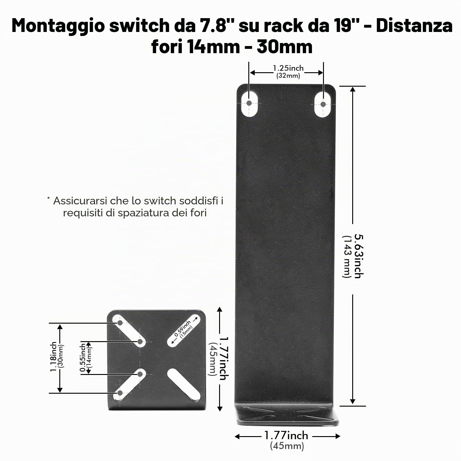 MokerLink Kit di montaggio a rack per switch da 20,1 cm, distanza del foro regolabile 14-30 mm, montare un rack da 7,9 pollici di larghezza a 19 attrezzature, compatibile per Netgear, Cisco, HP,