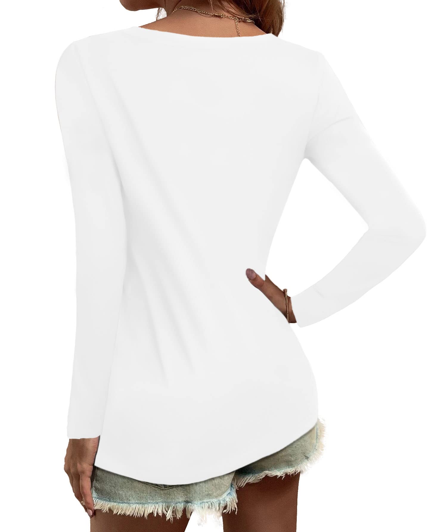 Elesomo Women Shirts V Neck Short/Long Sleeve Cotton Tops T-Shirt Basic ...