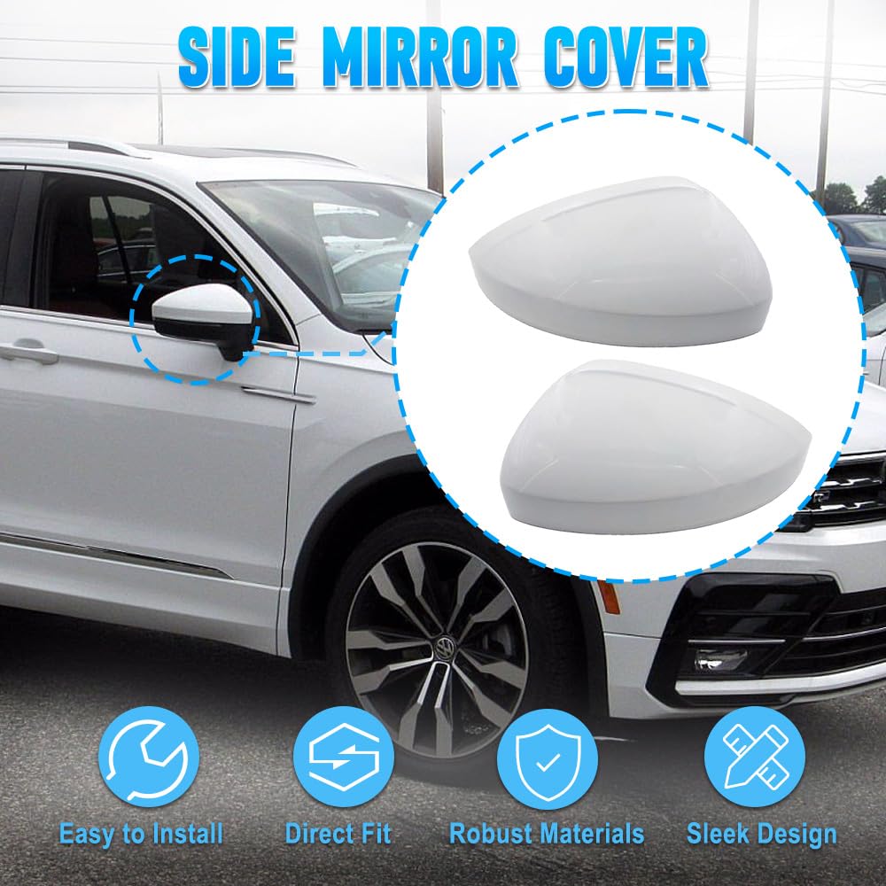 Copri specchietti retrovisori laterali di ricambio, coppia Copri specchietti retrovisori esterni compatibili con VW Tiguan MK2 2017-2020, bianco