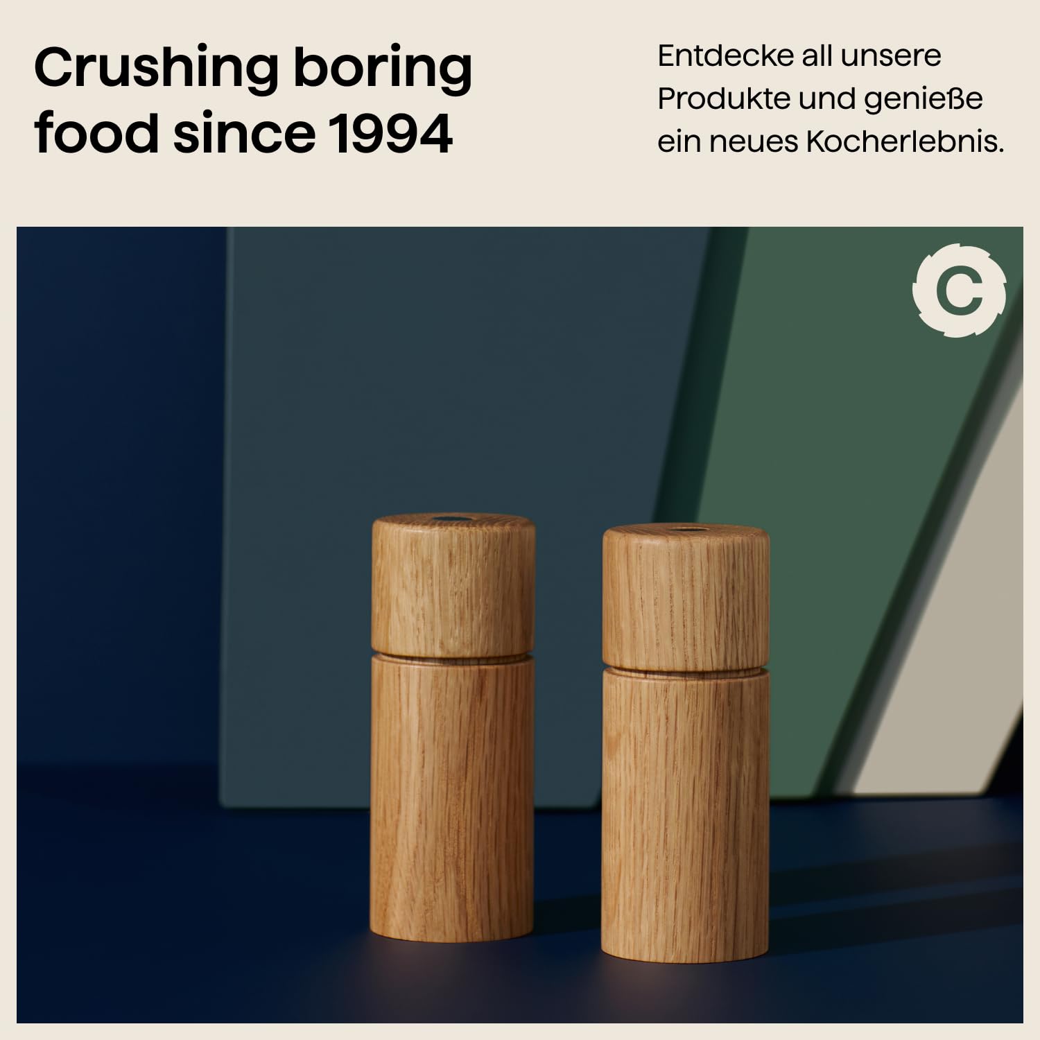 Crushgrind Bergen Gewürzmühle aus Holz mit Keramikmahlwerk | Salz und Pfeffermühle mit verstellbaren Mahlgrad für grobes Salz | Kräutermühle aus hochwertigen, nachhaltigen Materialien (Oak)