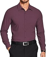 Vista 1 de COOFANDY Camisas de vestir ajustadas para hombre, de manga larga, sin arrugas, con botones, con bolsillo