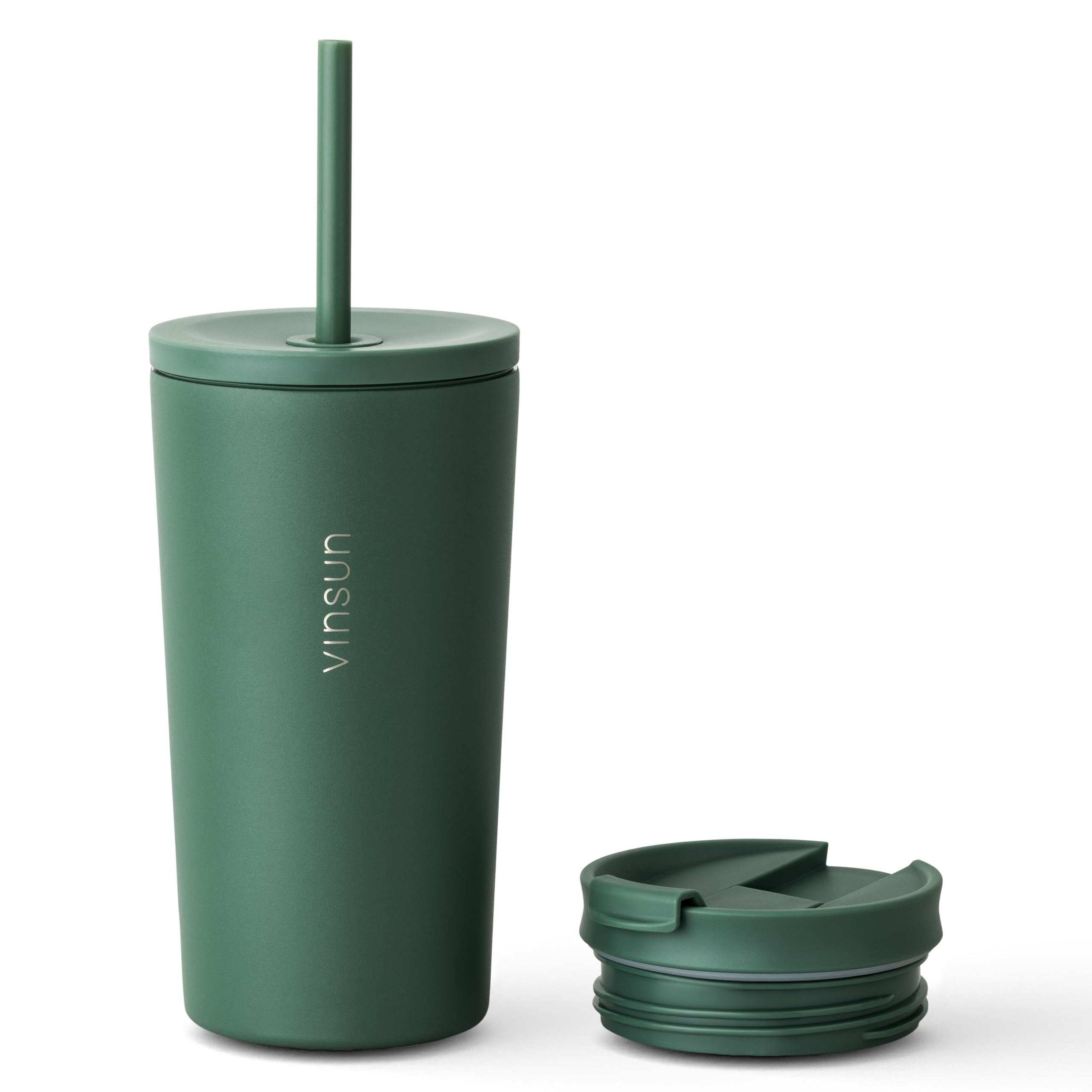 VINSUN Thermobecher mit Strohhalm 480ml - Edelstahl, auslaufsicher, doppelwandig isoliert, Heiß & Kaltgetränke - Kaffee Trinkbecher mit zwei Deckeln