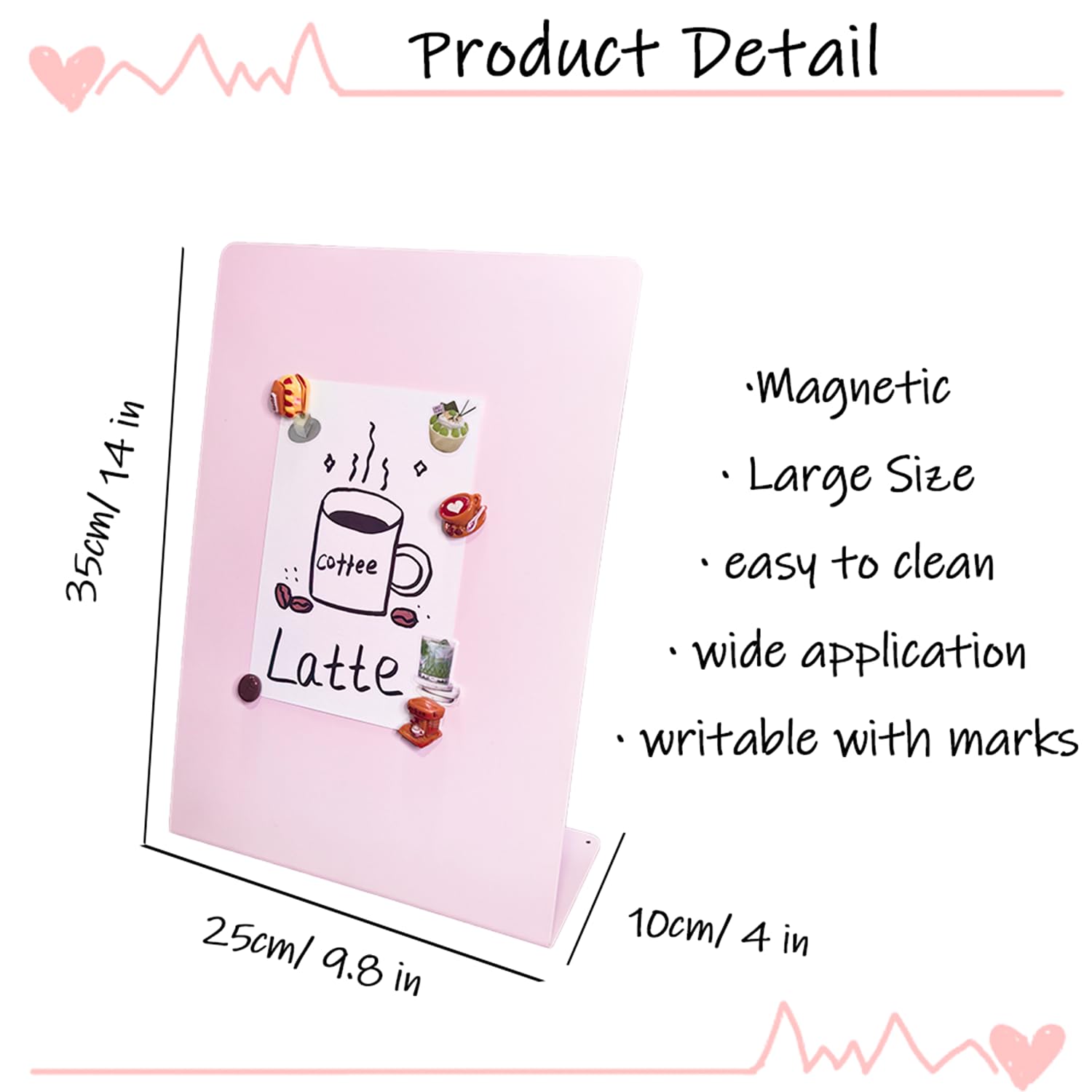 1 Pack Metal Pink Magnet Display Board, -Slip Magnetic Bulletin Board Tabletop Memo Craft Photo Display Stand Small Business Supplies for Home Office Vendor Booth Events Store