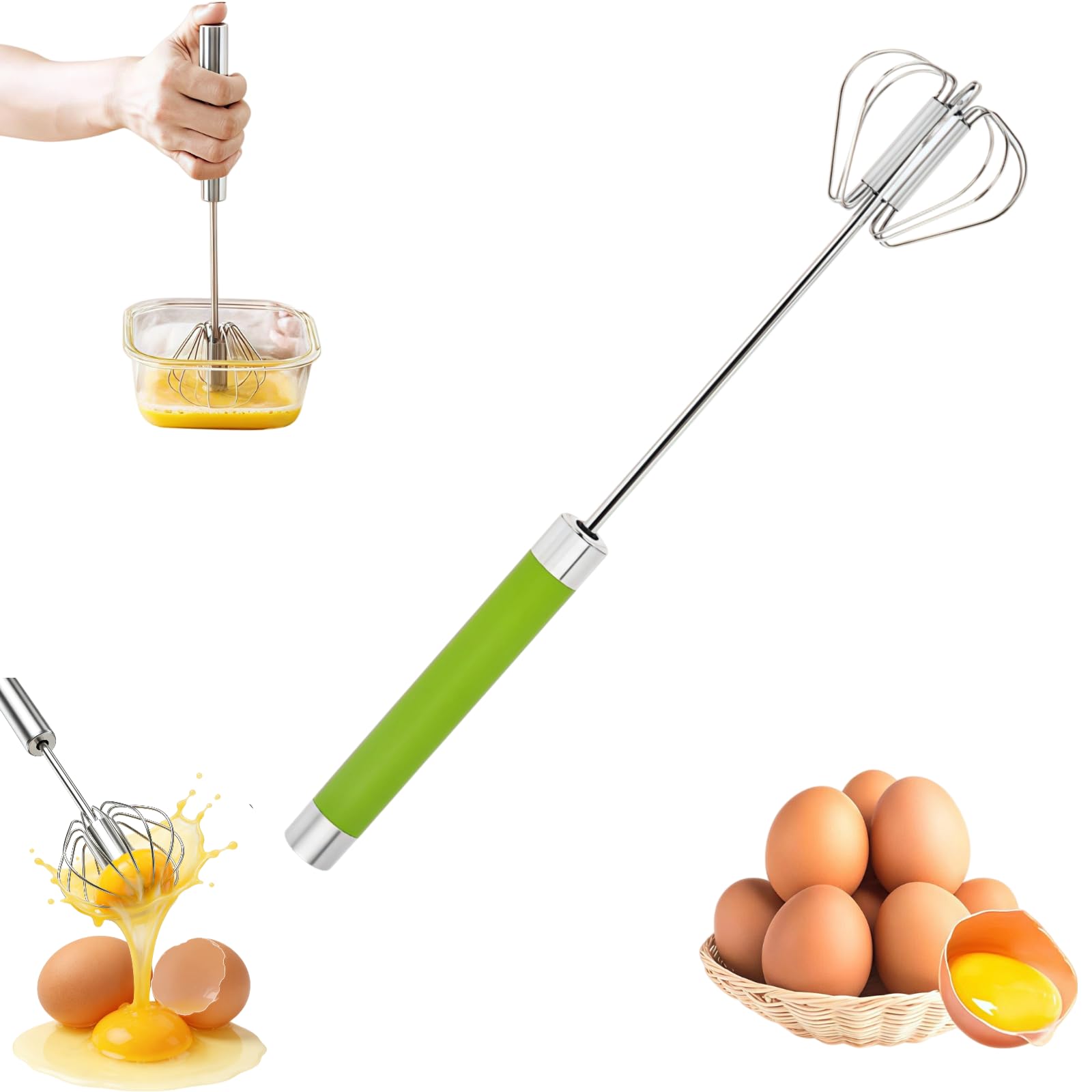 Stainless Steel Semi-Automatic Whisk New Stainless Steel Egg Whisk Hand Push Spinning Whisk Versatile Egg Whisk Stirrer Tool