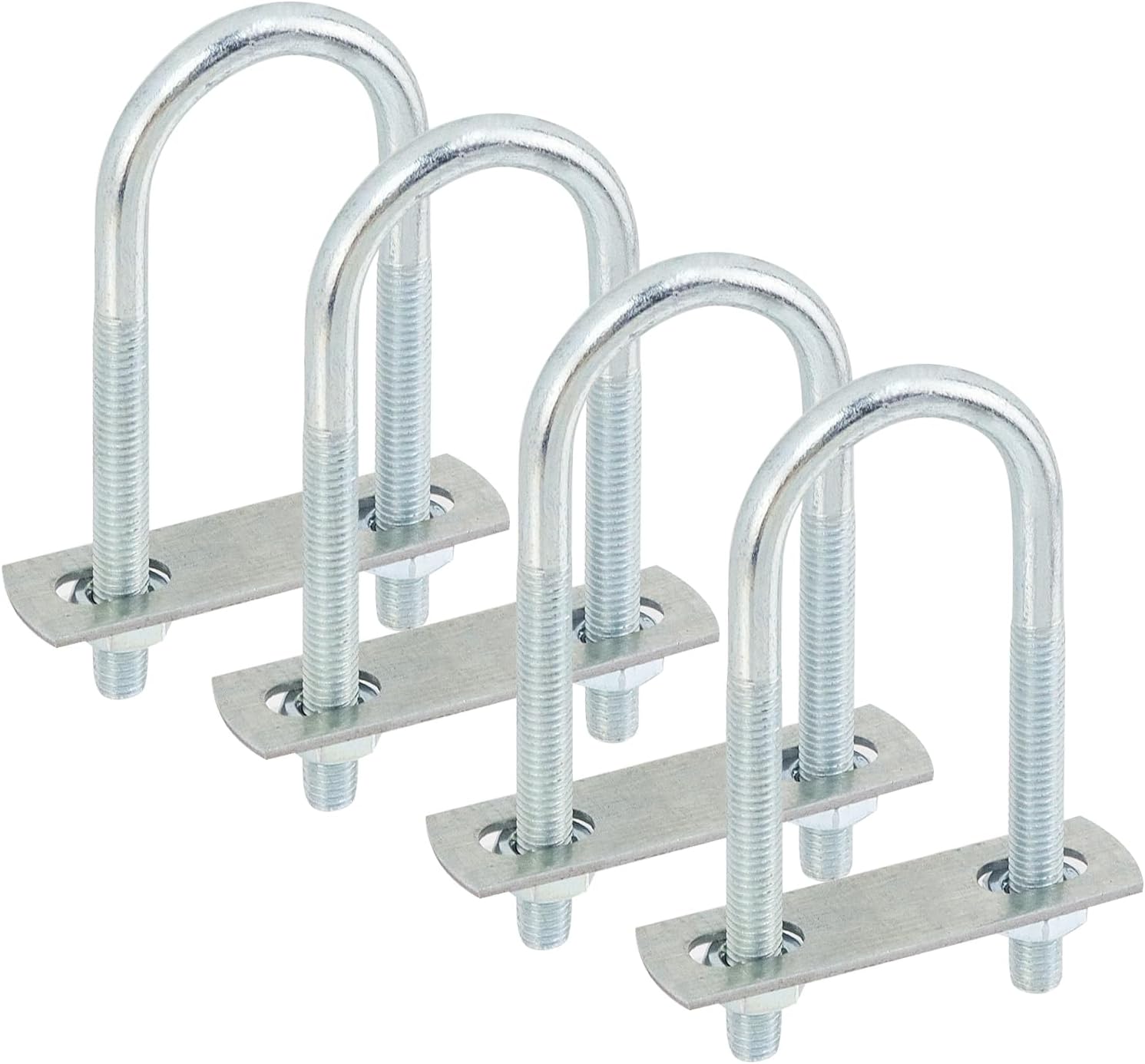 Antrader U Bolts, 4 Sets M8 U-Bolt with Frame Plates,Washers and Nuts,Galvanized Carbon Steel U-Shaped Steel Pipe Clamp for Trailers, Boats(34x100mm)