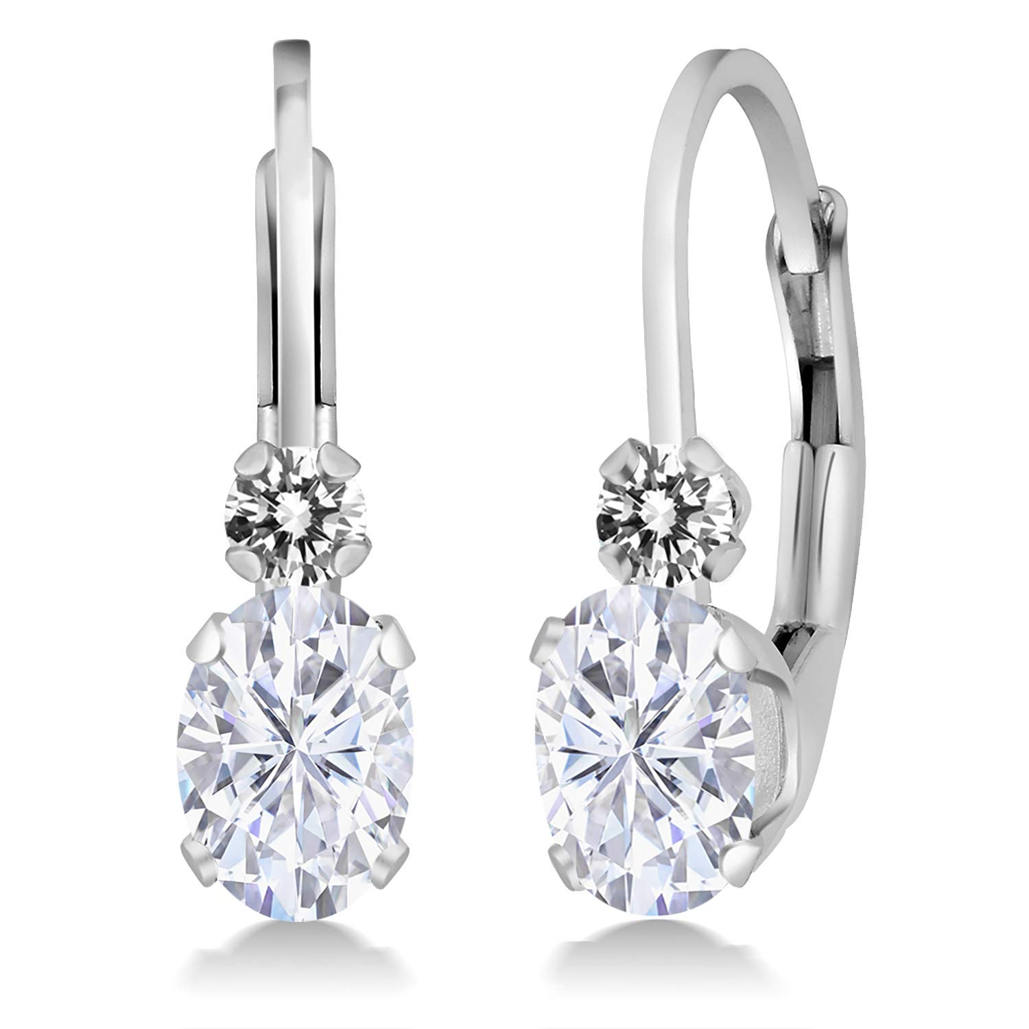 Gem Stone King 14K White Gold Moissanite and White Diamond Leverback Earrings For Women 1 07 Cttw Gemstone