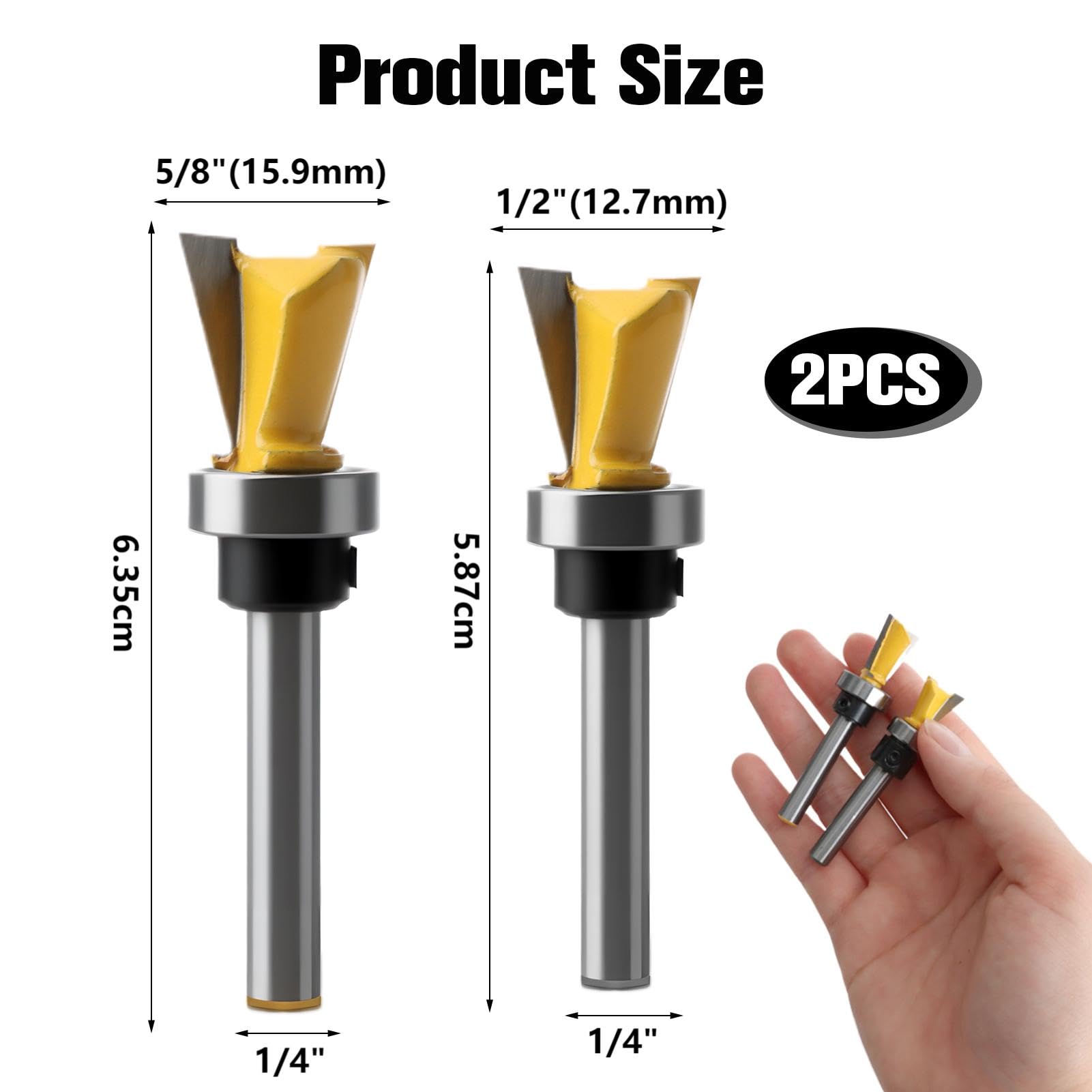 2 Pcs Dovetail Joint Router Bits Set, 1/4 Inch Shank 1/2" 5/8" Dovetail Jig Bits with Bearings - Image 2