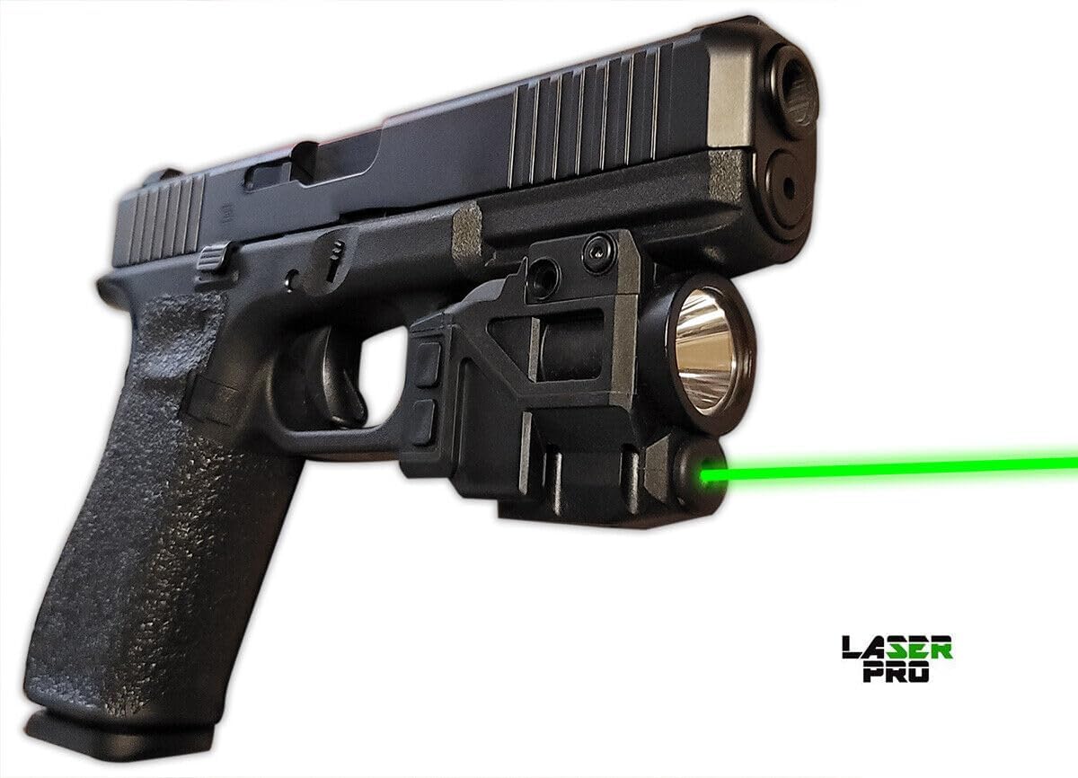 LASERPRO® Green Rechargeable Laser Sight w/LED Light for S&W Pistols w/Rails: EZ Shield, Equalizer, SD9VE, SD40VE, and M&P 22, 22X, 5.7, M2.0, 10mm, 9mm