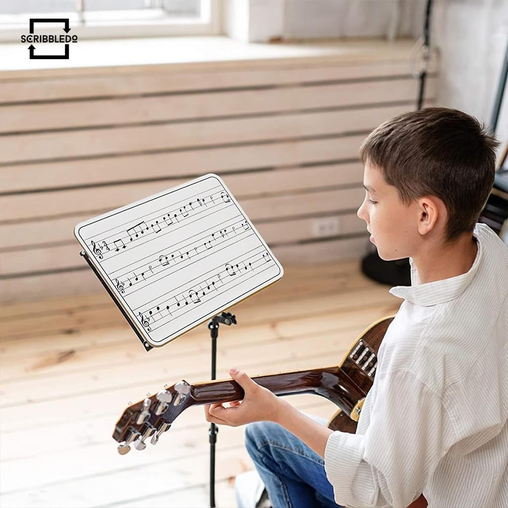 SCRIBBLEDO 24 Pack Dry Erase Music Staff White Boards 9" X 12 Inch Lapboard Double Sided Musical Notes whiteboard for Kids Students, Musicians and Home Erasers Included
