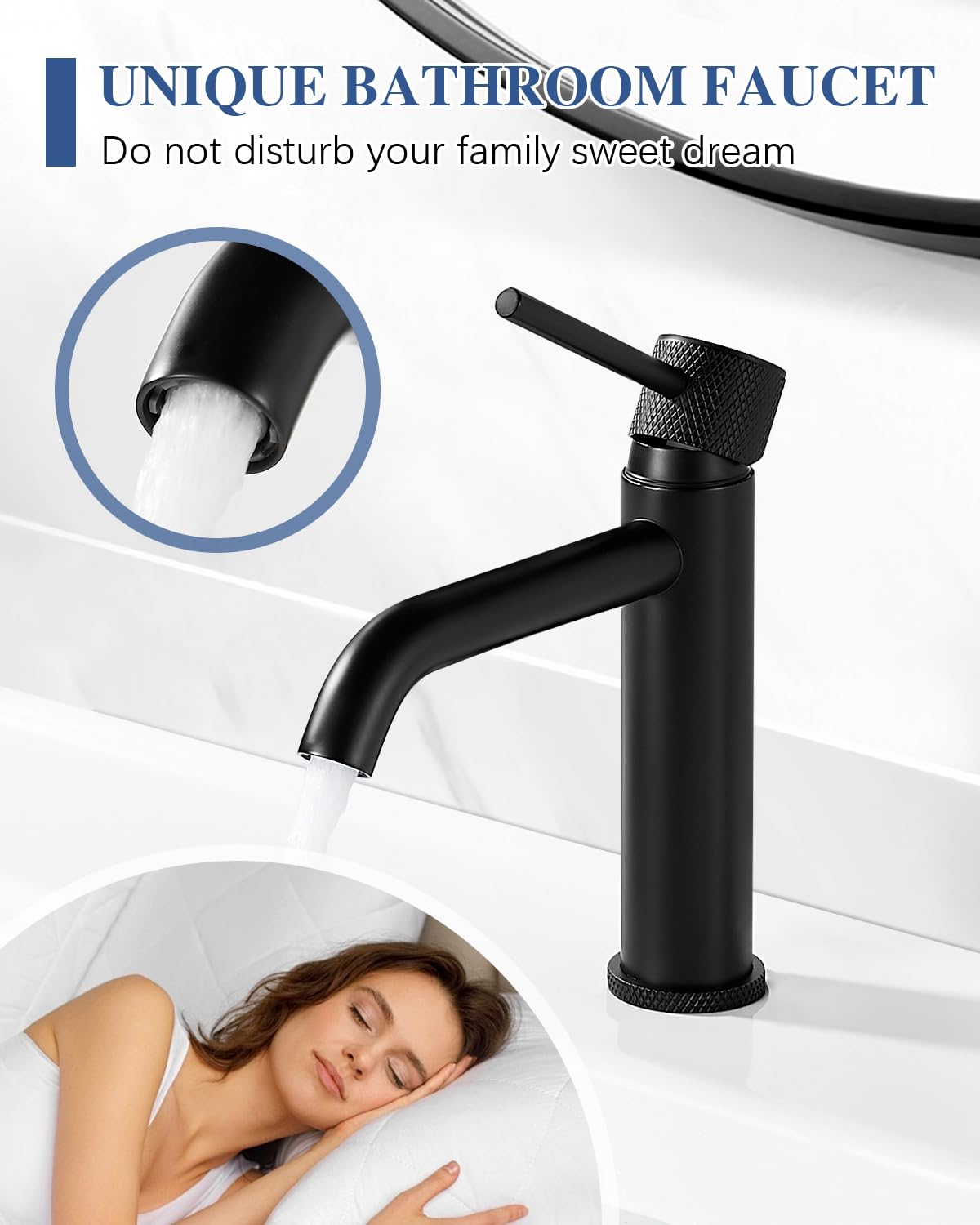 Basin Tap Mixer Black, Bathroom Sink Mixer Tap, Modern Monobloc Cloakroom Faucet, Single Lever Washroom Faucet - Image 2