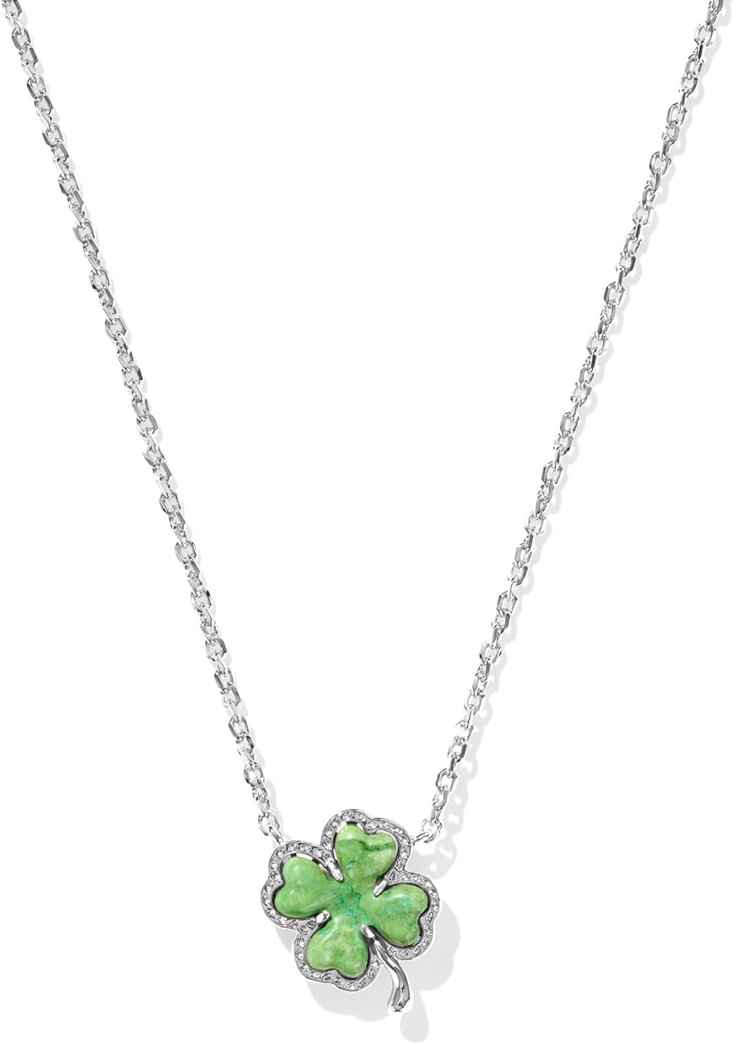 Kendra Scott Womens Clover Short Pendant Necklace Silver Lime Green Magnesite One Size One Size