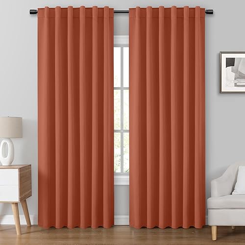 HOMEIDEAS - Cortinas opacas naranja quemado para dormitorio, 2 paneles de oscurecimiento con pinzas, cortinas de terciopelo con aislamiento térmico,
