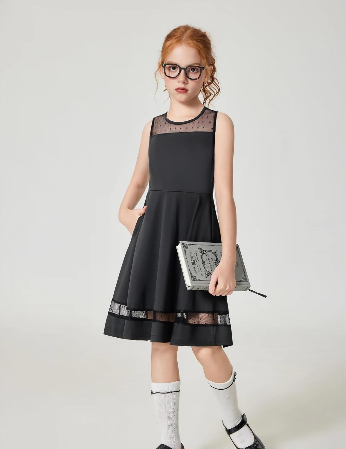 Arshiner Girls Dresses Sleeveless Formal A-line Mesh Dress with Pockets