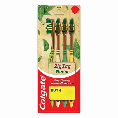 Colgate ZigZag Neem Medium Bristle Toothbrush (Pack of 4)