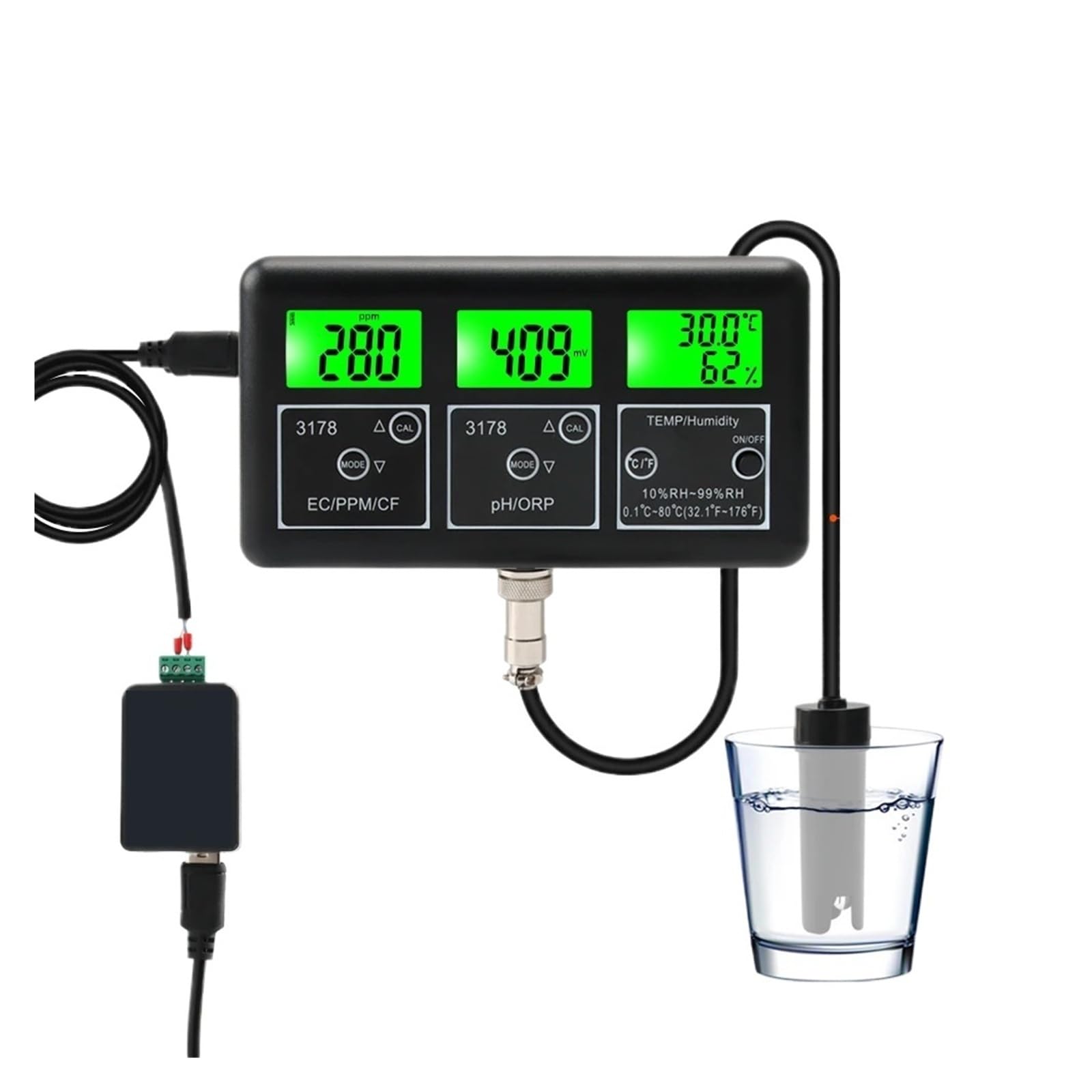 Digital pH Meter, RS485 Communication Multi-Function Water Quality Tester Monitor PH ORP TDS EC CF Теmp Humidity Meter