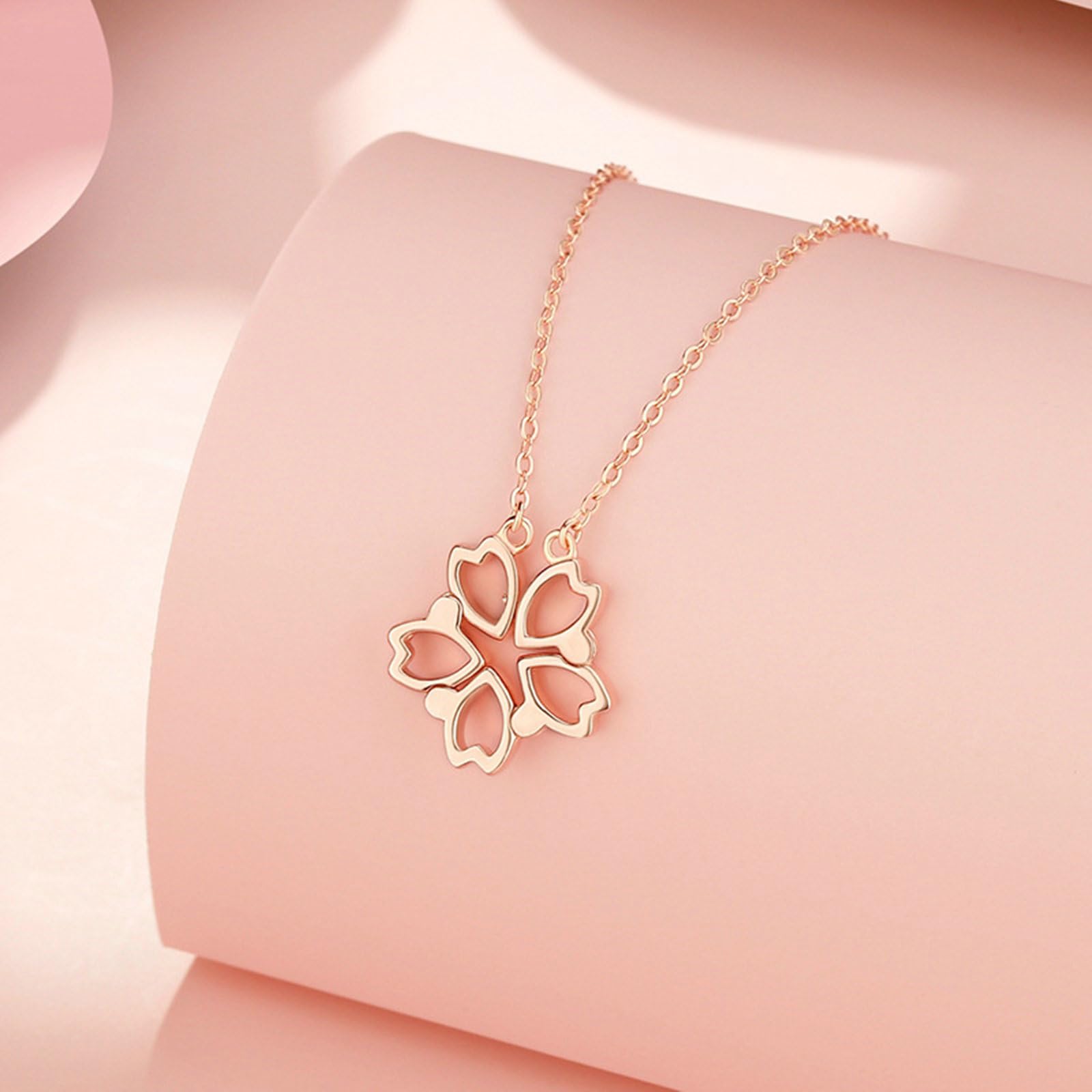 Collar de oro rosa para mujer, colgante de clavícula de flor de cerezo de 9K/14K/18K, 40+5cm