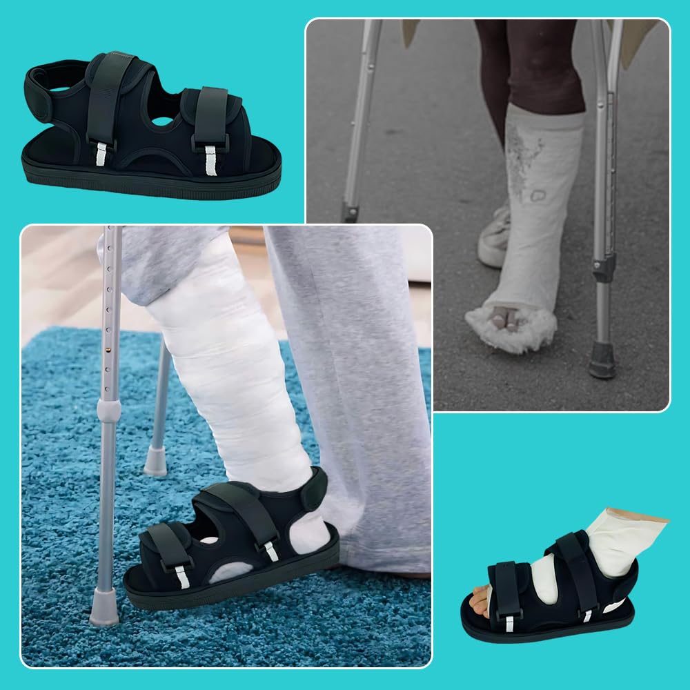 1 Pezzo Scarpe in Gesso per Piedi, Scarpe da Riabilitazione Regolabili, Scarpa Post Operatoria, per Piede Destro e Sinistro, Adatto per Fratture, Distorsioni del Piede, Gessatura, Nero
