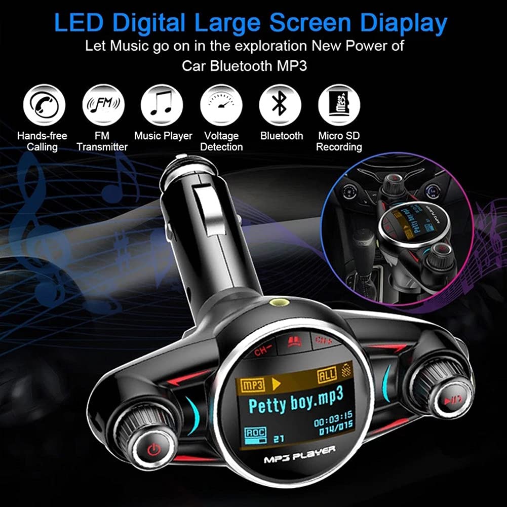 iSpchen Lecteur Mp3 Bluetooth De Voiture Transmetteur FM Récepteur Audio Bluetooth Aux sans Fil Adaptateur d'Autoradio à Rotation à 180 Degrés avec Chargeur De Voiture USB