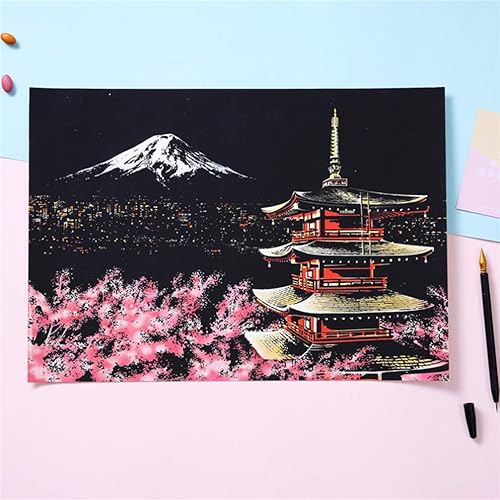 Miniatura 2 de EXCEART Scratch Art Adultos Scratch Pintura Mount Fuji Scratch Off Art Picture & 3pcs Scratch Art Herramientas para DIY Doecoration regalo