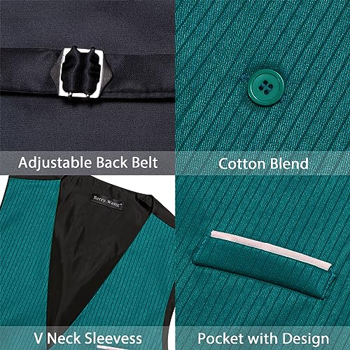 Barry.Wang Herren Formale Anzug Weste Gestreift Casual V-Ausschnitt Slim Fit Einfarbig Weste für Hochzeit Party Smoking, petrol, XX-Large