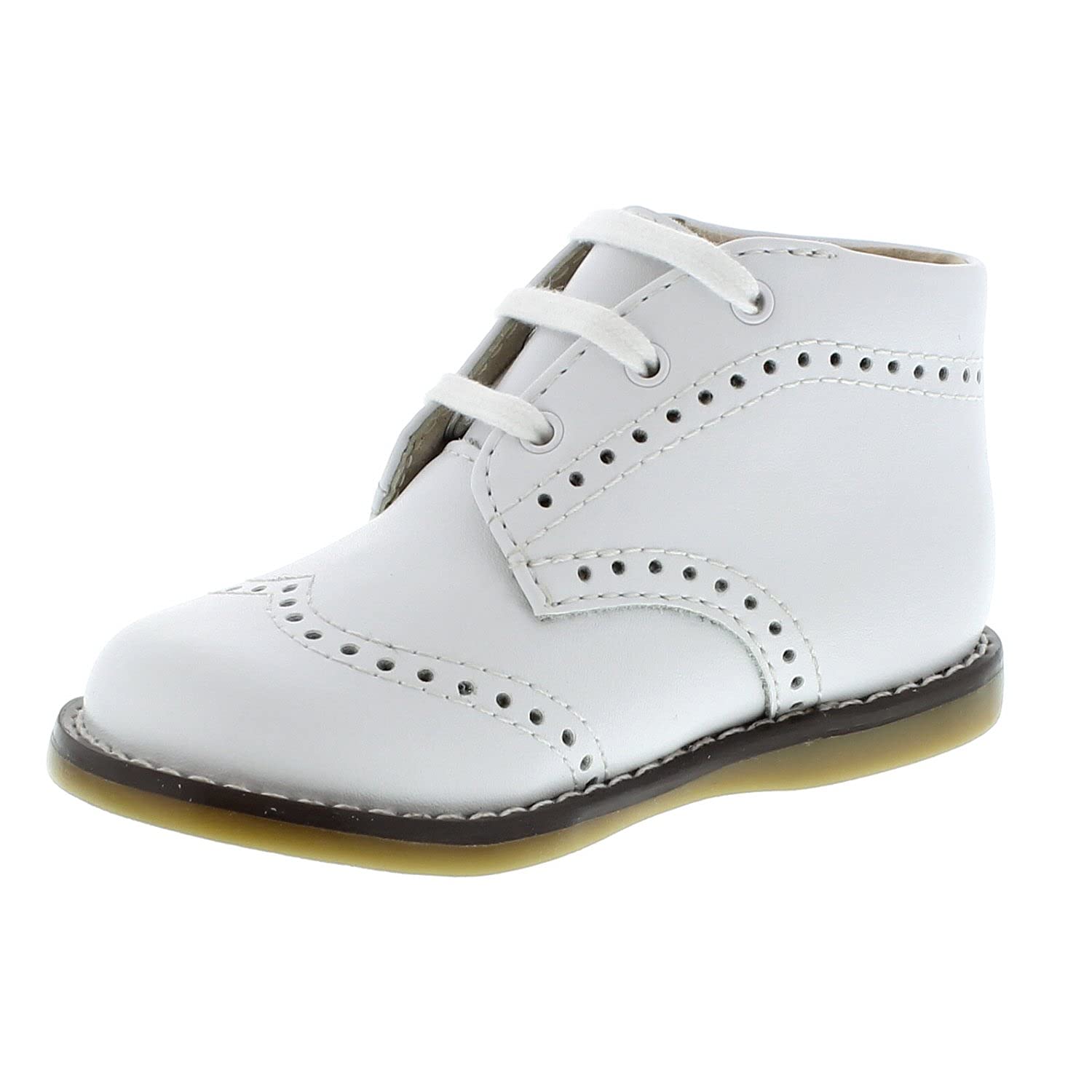 FOOTMATES Cole Lace-Up Bootie Leather Baby and Toddlers Walker Shoes with Wide Toe Box and Custom-Fit Insoles, Non-Marking Outsoles - White, 2.5 Infant (0-12 Months)
