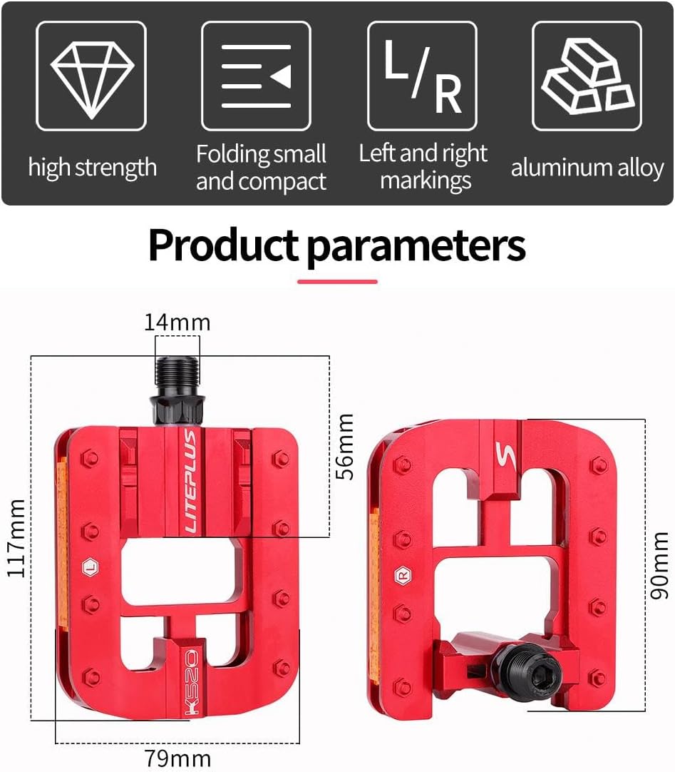 Mountain Bike Pedals- Aluminum Alloy Road Bike Pedals- Folding Mountain Bike Pedals- Anti- Skid Nails Bicycle Pedals- Universal Fit Fooker Pedals 9/16" Compatible