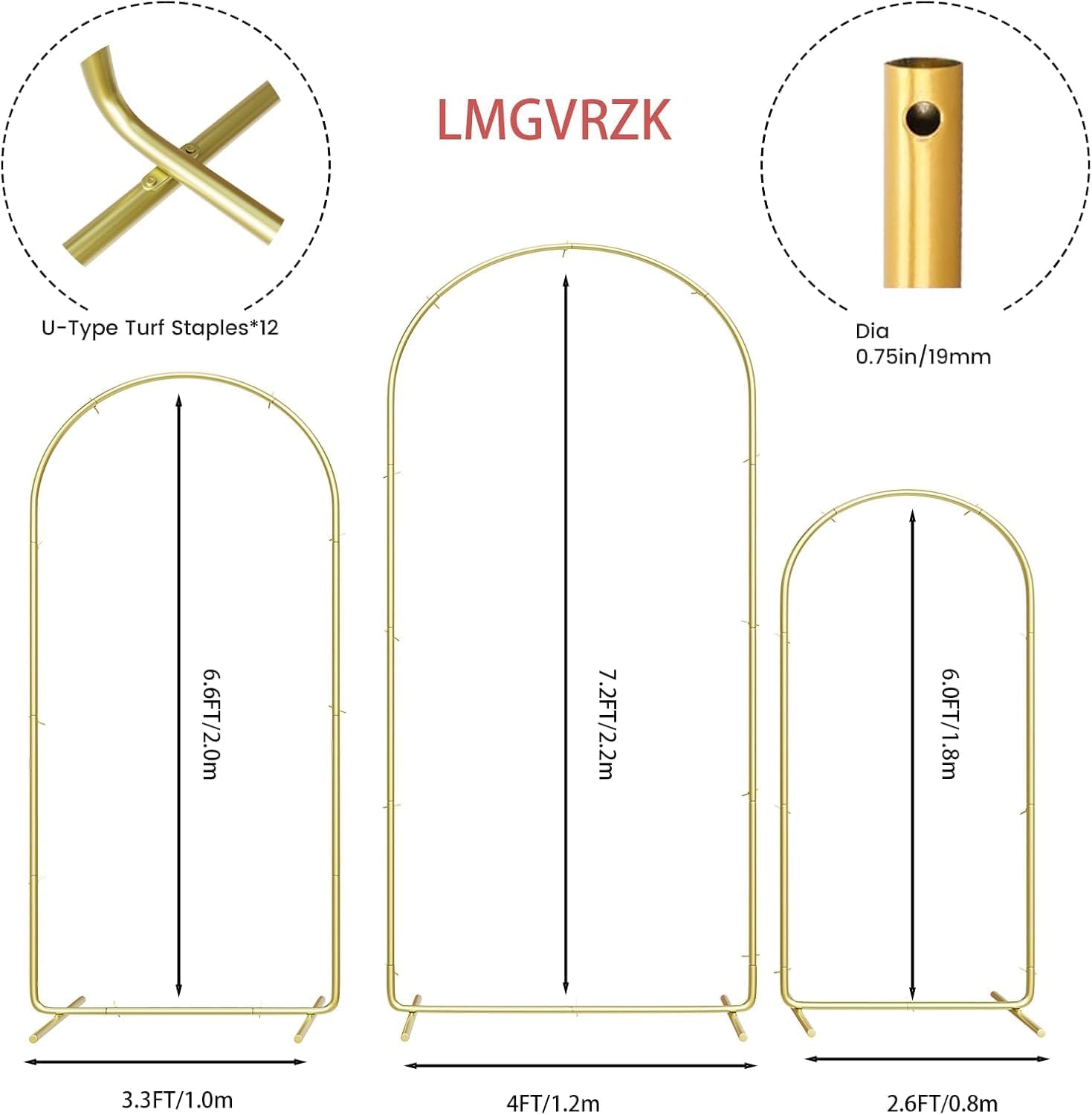 Wedding Arch Backdrop Stand Set of 3,Gold Metal Wedding Arch Stand 4ft,5ft,6ft for Birthday Party Wedding Ceremony Baby Shower Garden Balloon Arch Decoration (Gold, 6ft,5ft,4ft)