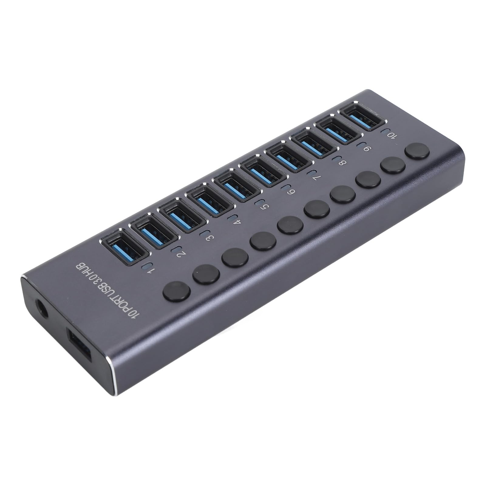 10-portowy Rozdzielacz USB, 10-portowy Hub USB, Hub Danych, przesył Danych 5 Gbps, Indywidualne Przełączniki, Diody LED, Zasilacz 60 W z Portem ładowania do (wtyczka UE)
