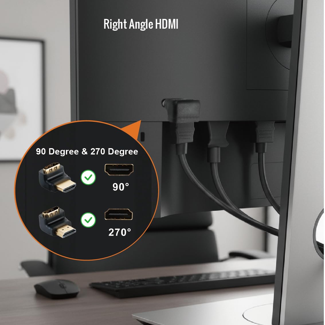 Tecmojo Adattatore HDMI 2.0 4K, adattatore ad angolo retto, supporta 4K a 60Hz, 2K a 240Hz, 1080P a 60Hz, adattatore HDMI da maschio a femmina, 90 gradi e 270 gradi, confezione da 2, nero