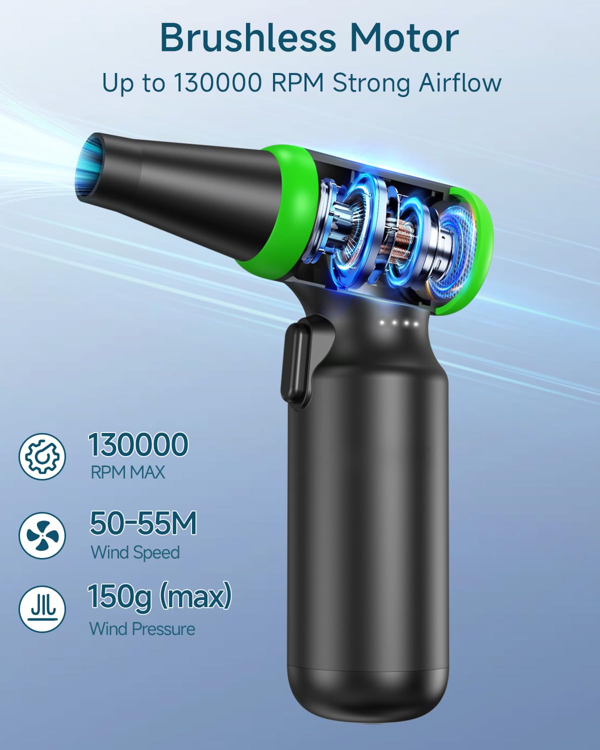 Dmuchawa sprężonego powietrza, 130000 obr./min, 3 prędkości do czyszczenia komputera, bateria 6000 mAh, z 3 szczotkami do czyszczenia, czyszczenie na sucho i do czyszczenia komputera, elektroniczny